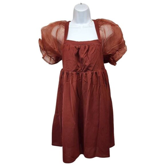 ENTRO M Women's Puff Short Sleeve Gauze Ruffled Short A-Line Baby  Dress - Picture 2 of 12
